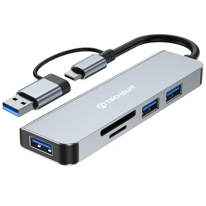 Hub USB / USB-C Techsuit H7 DataBridge, 5en1, Gris