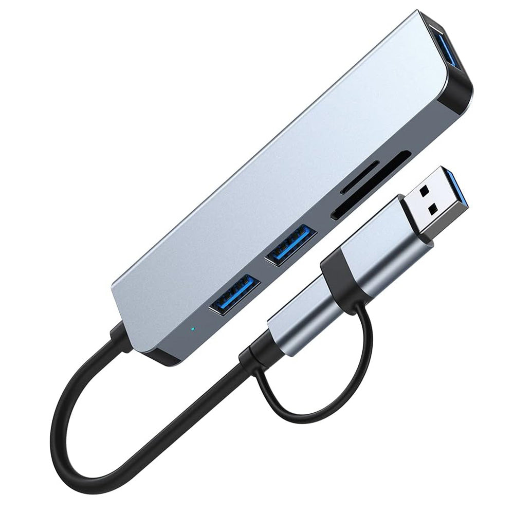 Hub USB / USB-C Techsuit H7 DataBridge, 5en1, Gris