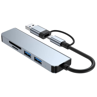 Hub USB / USB-C Techsuit H7 DataBridge, 5en1, Gris