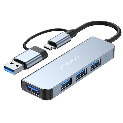 Hub USB / USB-C Techsuit H8 DataBridge, 4 en 1, Gris