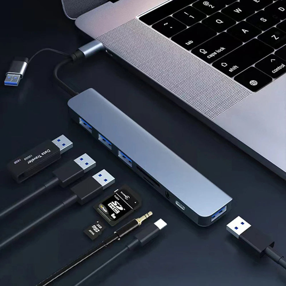 USB / USB-C Hub Techsuit H9 DataBridge, 8in1, Grau