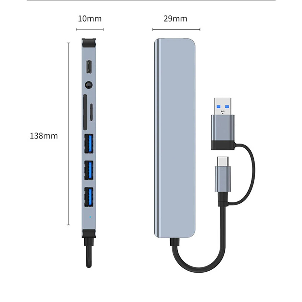 USB / USB-C Hub Techsuit H9 DataBridge, 8in1, Grau