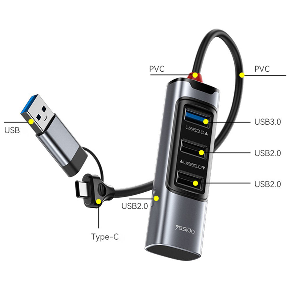USB / USB-C Hub Yesido HB19, 4in1, Grau