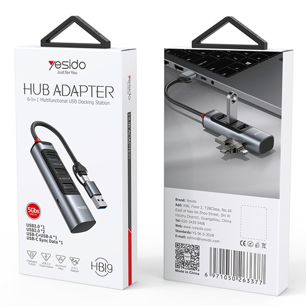 USB / USB-C Hub Yesido HB19, 4in1, Grau