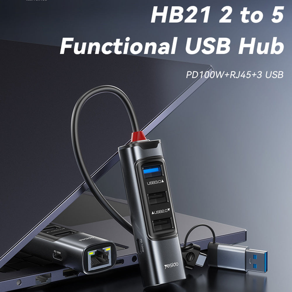 USB / USB-C Hub Yesido HB21, 5in1, Grau