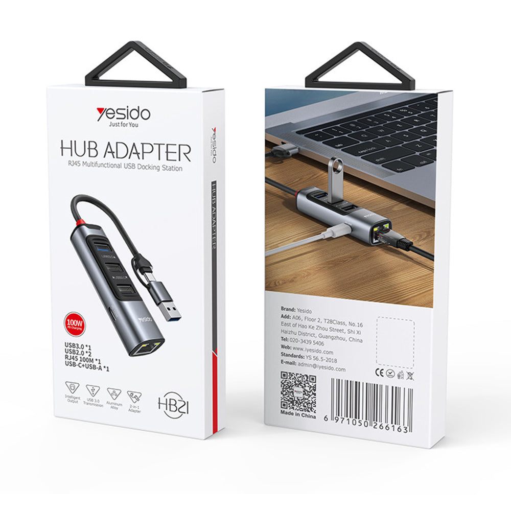 USB / USB-C Hub Yesido HB21, 5in1, Grau