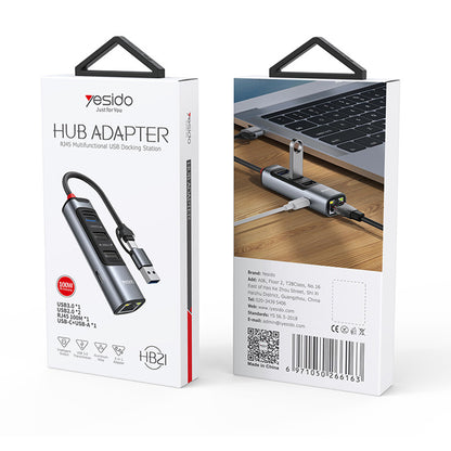 USB / USB-C Hub Yesido HB21, 5in1, Grau