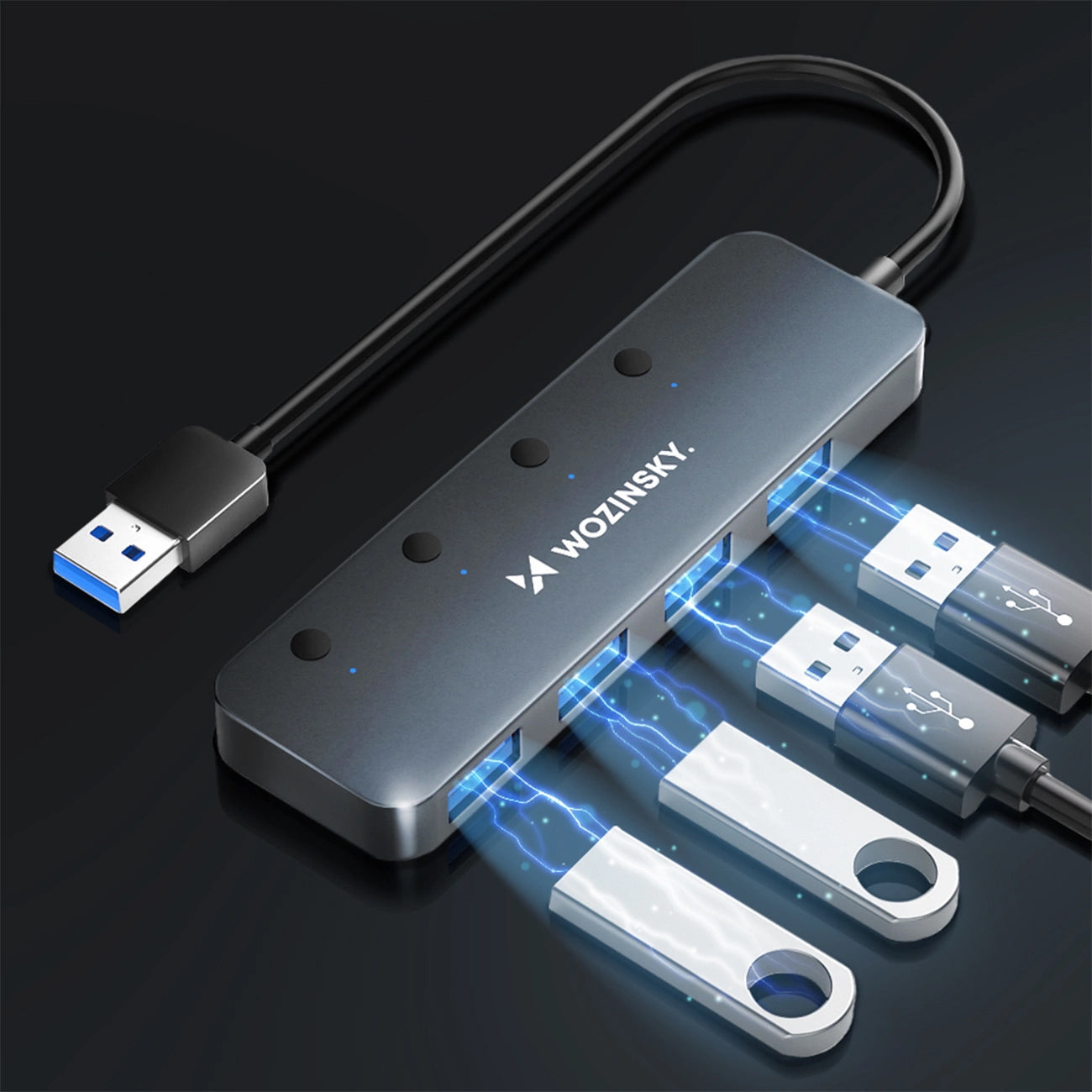 Hub USB WZK WHS080YSS, 4 x USB-A 3.0, Gris