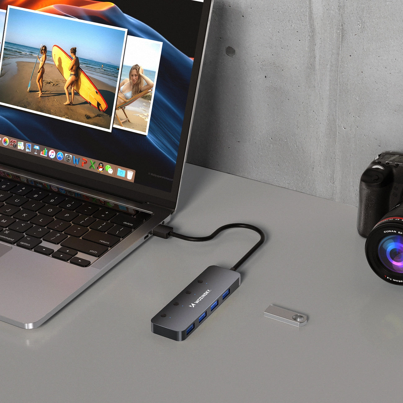 Hub USB WZK WHS080YSS, 4 x USB-A 3.0, Gris