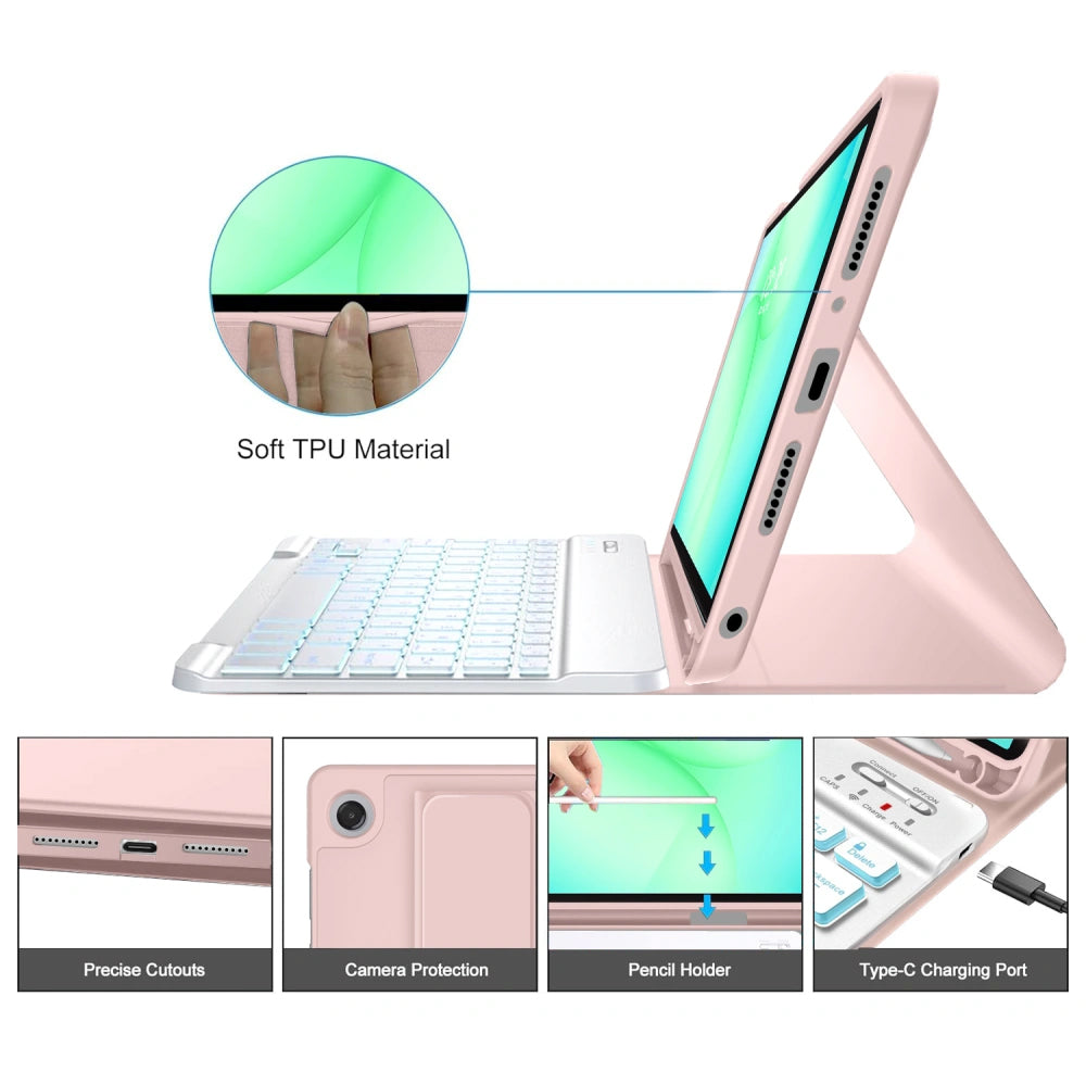 Schutzhülle mit Tastatur für Samsung Galaxy Tab A11+ / Tab A9+, Tech-Protect, SC PEN, Rosa