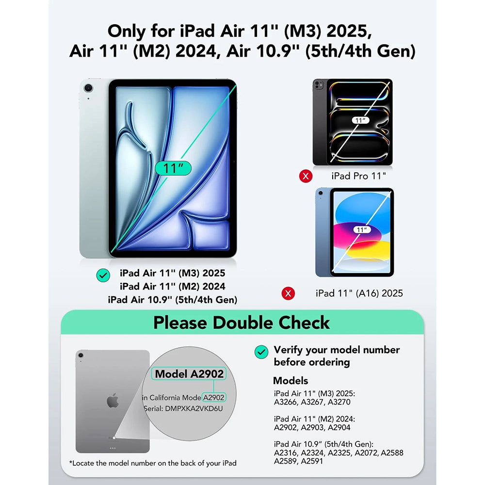 Toetsenbordhoes voor Apple iPad Air 11 (2026) / iPad Air 11 (2025) / Air 11 (2024) / Air (2022) / Air (2020), ESR, Flex, Grijs