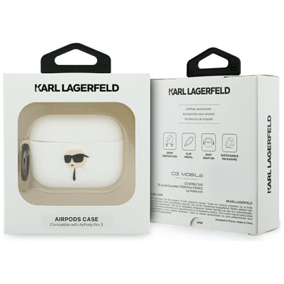 Étui Karl Lagerfeld 3D Tête de Karl pour Apple AirPods Pro 3, Blanc
