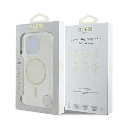 MagSafe Hülle für Apple iPhone 16 Pro, Guess, IML Glitter Ring, Transparent GUHMP16LHFGERET