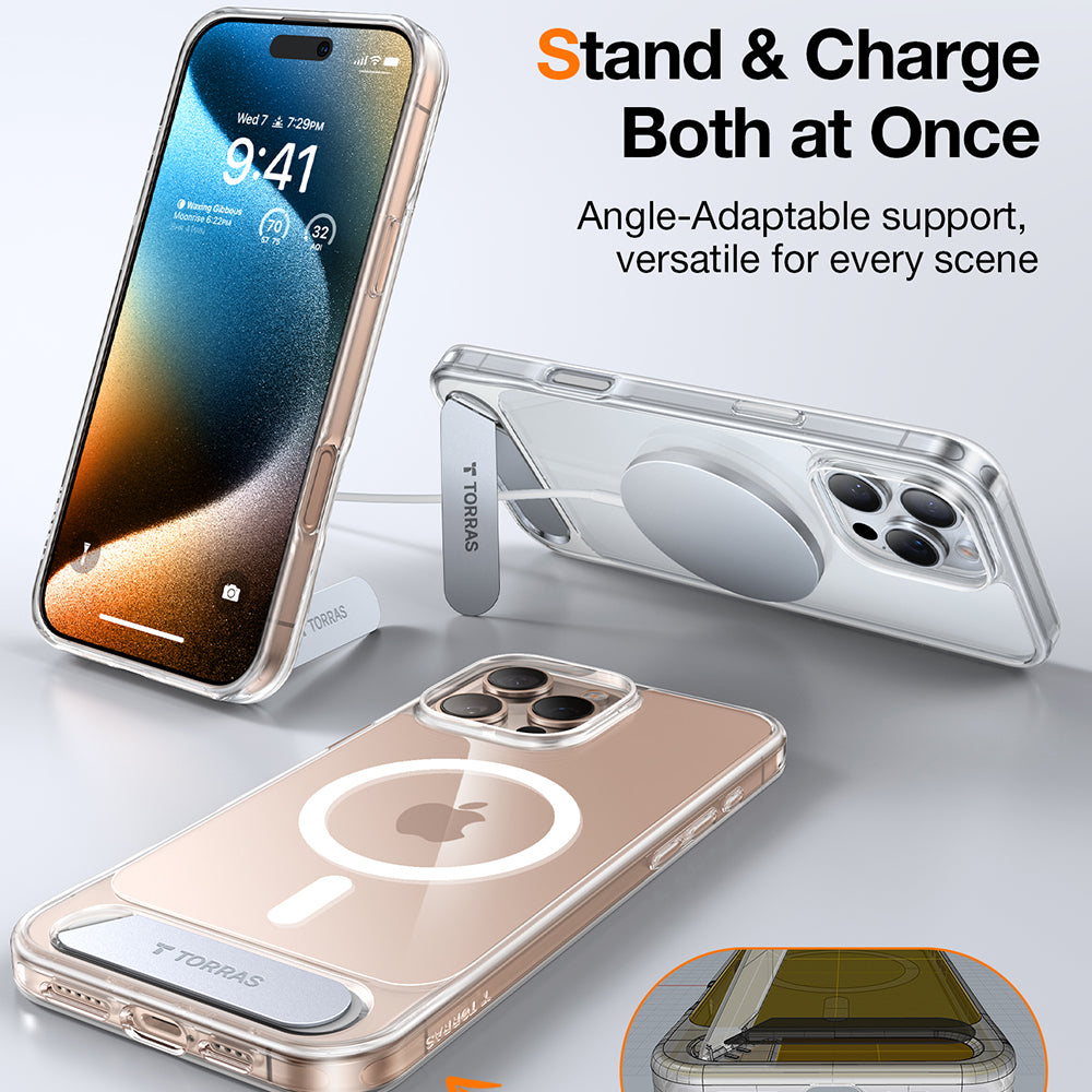 Coque MagSafe pour Apple iPhone 16 Pro Max, Torras, Pstand, Transparente