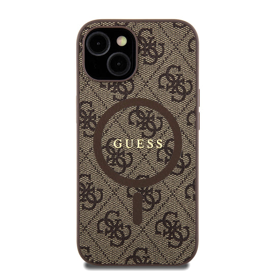 MagSafe Case for Apple iPhone 15 Plus, Guess, 4G Colored Ring, Brown GUHMP15MG4GFRW