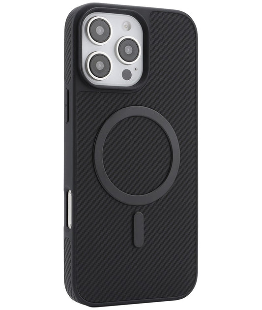 MagSafe-Hülle für Apple iPhone 16 Pro Max, OEM, Carbon-Metallring, Schwarz