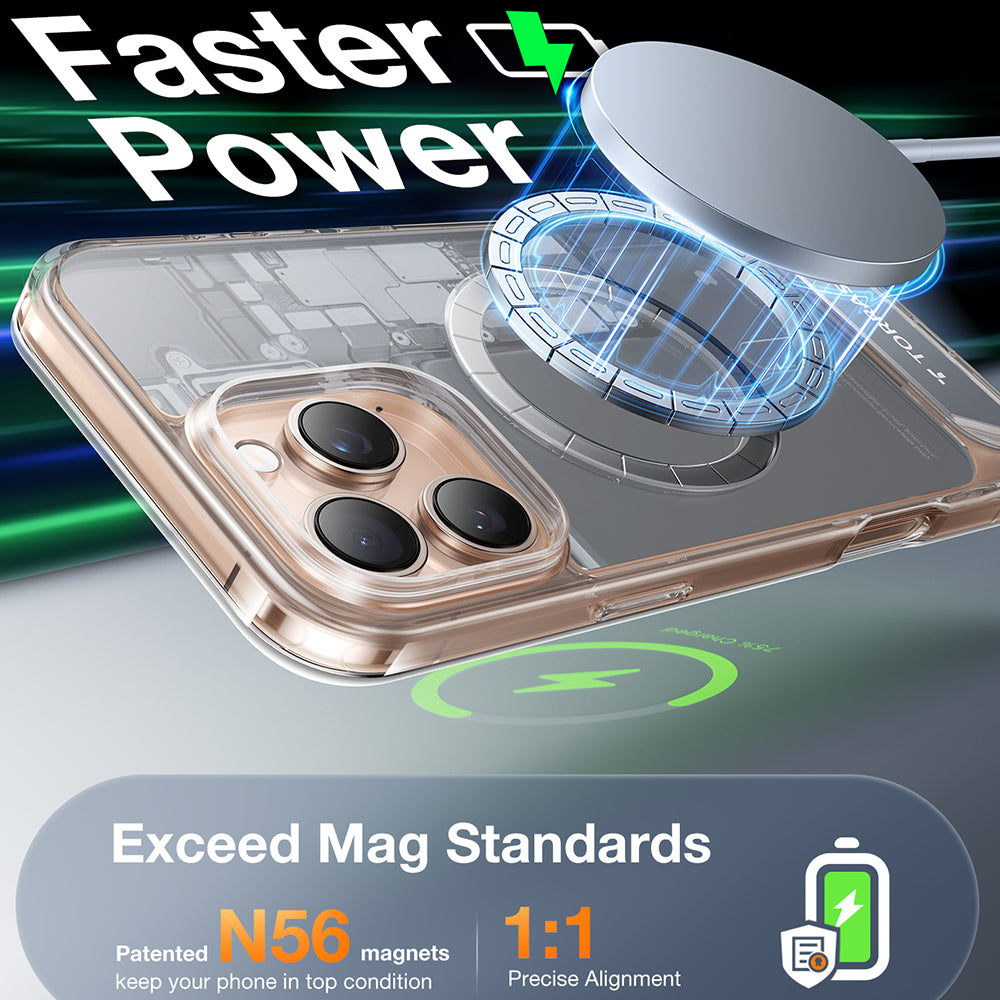 Coque MagSafe pour Apple iPhone 16 Pro Max, Torras, Pstand, Transparente