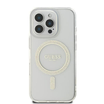 MagSafe Hülle für Apple iPhone 16 Pro, Guess, IML Glitter Ring, Transparent GUHMP16LHFGERET