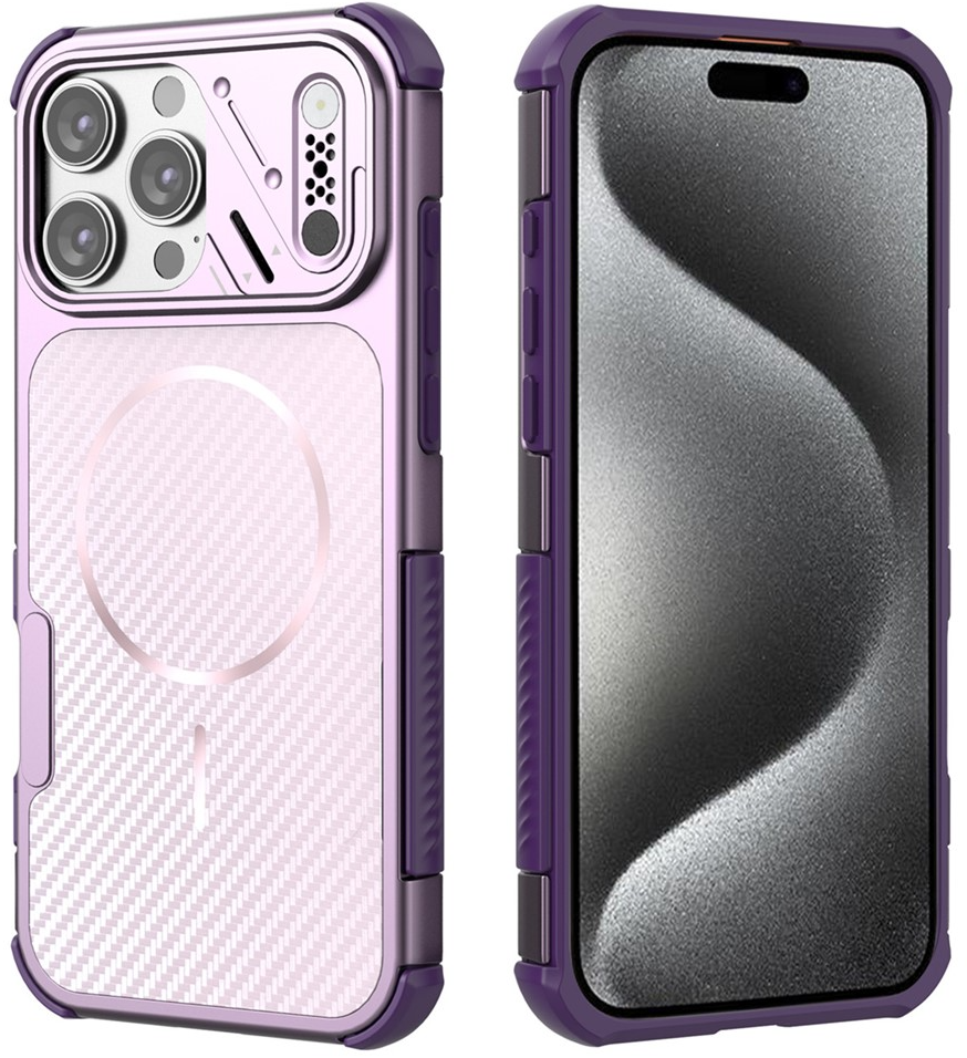 Coque MagSafe pour Apple iPhone 16 Pro Max, OEM, Protection en carbone et aux coins, Violet