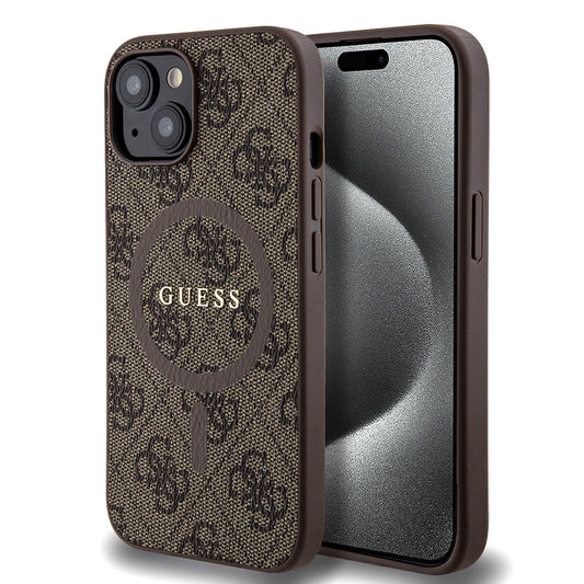MagSafe Case for Apple iPhone 15 Plus, Guess, 4G Colored Ring, Brown GUHMP15MG4GFRW