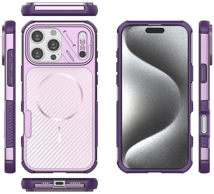 MagSafe-hoesje voor Apple iPhone 16 Pro, OEM, Carbon en Hoekbescherming, Paars