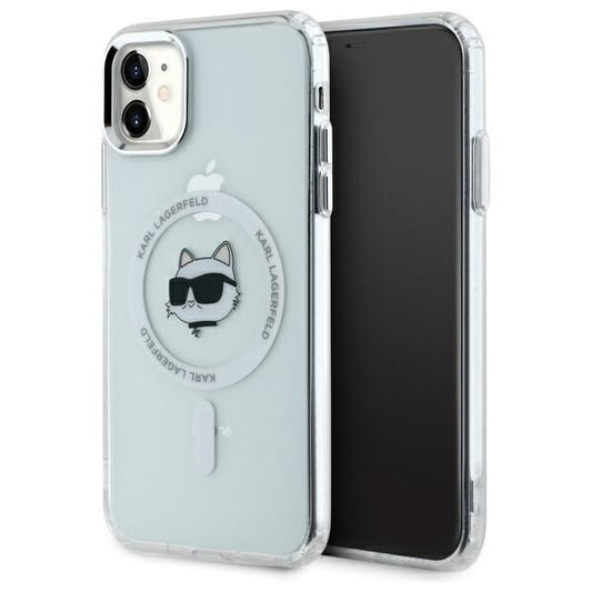 Housse MagSafe pour Apple iPhone 11, Karl Lagerfeld, IML Metal Choupette's Head, Blanche