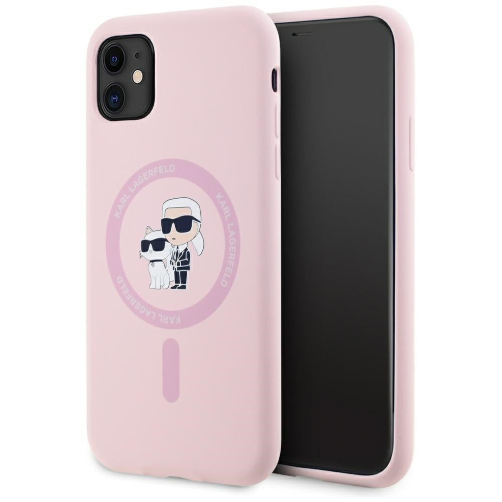 MagSafe hoesje voor Apple iPhone 11, Karl Lagerfeld, Silicone Karl & Choupette, Roze