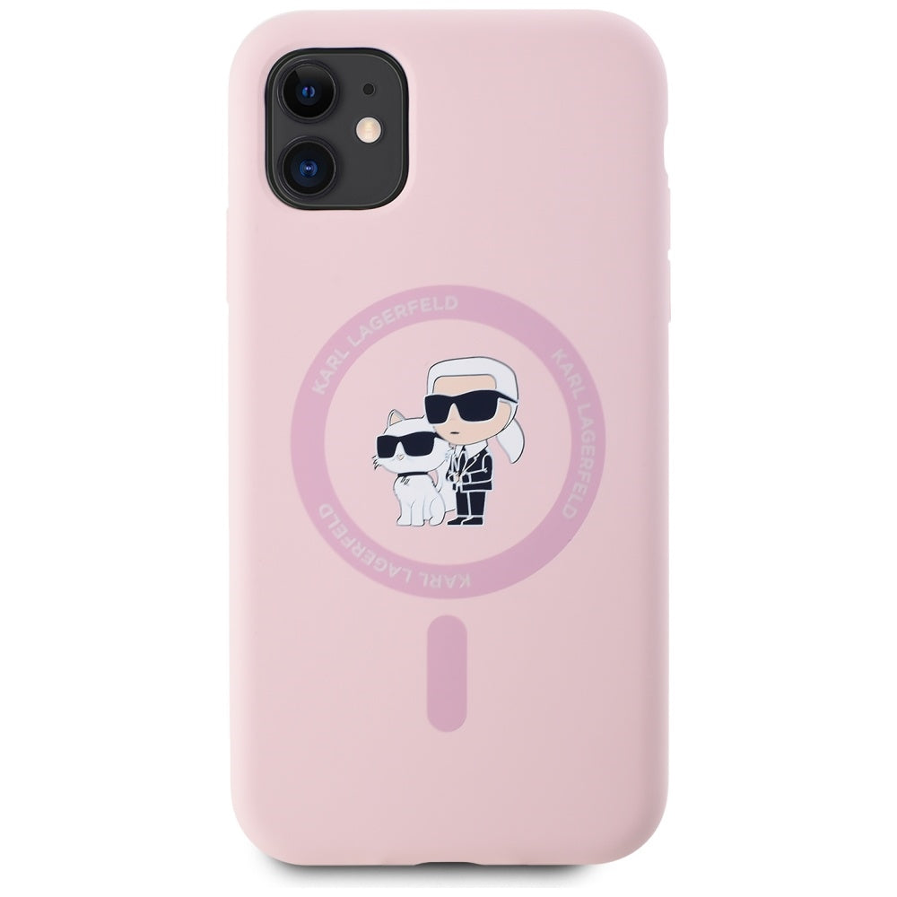 MagSafe hoesje voor Apple iPhone 11, Karl Lagerfeld, Silicone Karl & Choupette, Roze