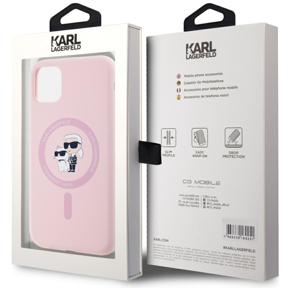 MagSafe hoesje voor Apple iPhone 11, Karl Lagerfeld, Silicone Karl & Choupette, Roze