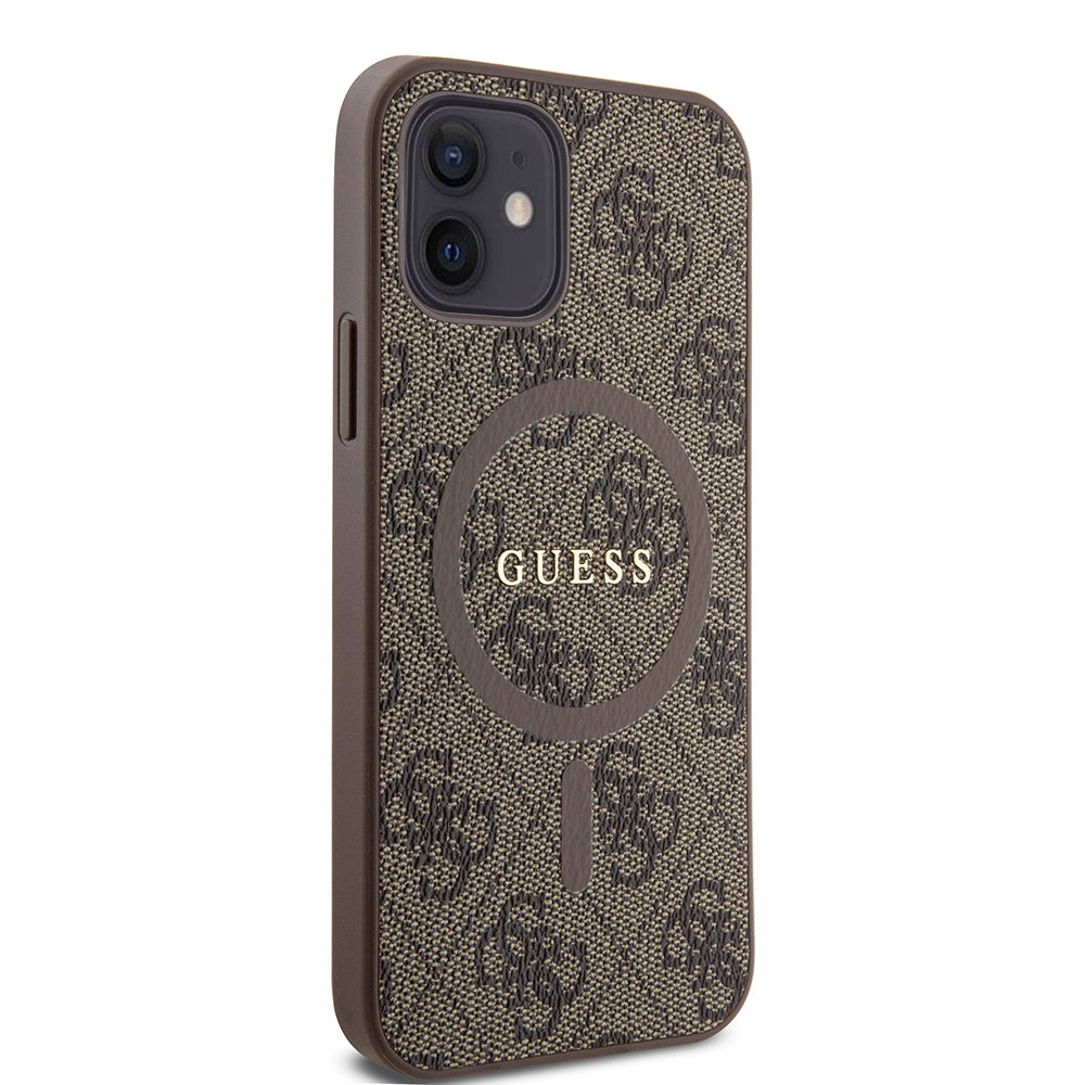 MagSafe hoesje voor Apple iPhone 12 / 12 Pro, Guess, 4G Ring Classic Logo, Bruin