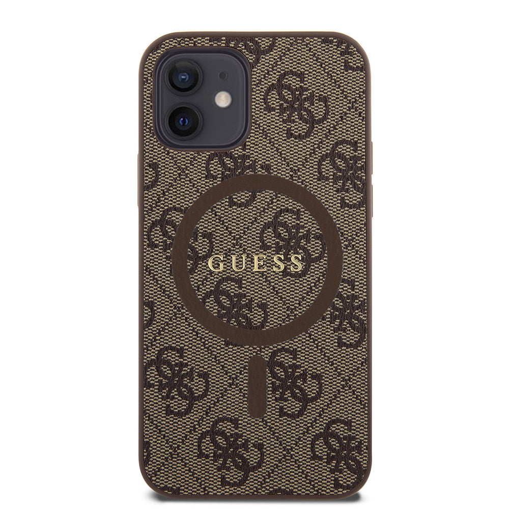 MagSafe hoesje voor Apple iPhone 12 / 12 Pro, Guess, 4G Ring Classic Logo, Bruin