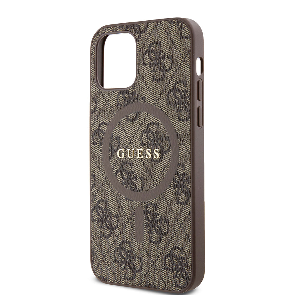MagSafe hoesje voor Apple iPhone 12 / 12 Pro, Guess, 4G Ring Classic Logo, Bruin