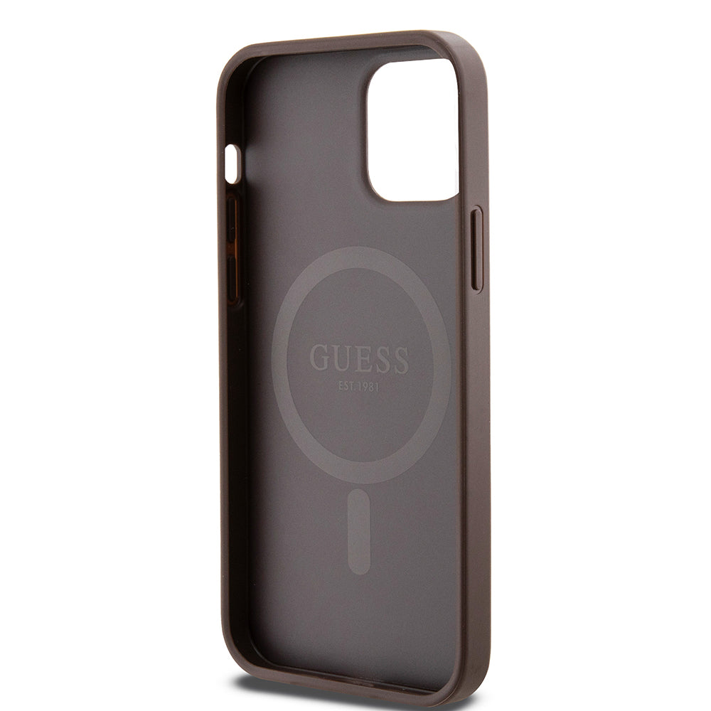 MagSafe hoesje voor Apple iPhone 12 / 12 Pro, Guess, 4G Ring Classic Logo, Bruin