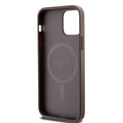 MagSafe hoesje voor Apple iPhone 12 / 12 Pro, Guess, 4G Ring Classic Logo, Bruin
