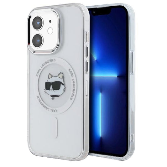 Étui MagSafe pour Apple iPhone 12 / 12 Pro, Karl Lagerfeld, IML Metal Choupette's Head, Blanc