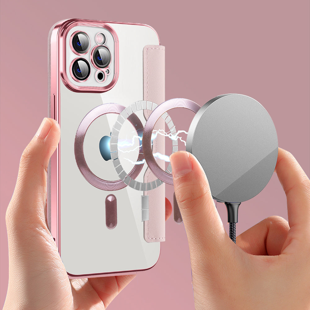 MagSafe-hoes voor Apple iPhone 12 Pro Max, Techsuit, SmartMag Book, Roze