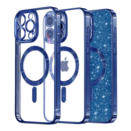 MagSafe-hoesje voor Apple iPhone 12 Pro, Techsuit, Luxury Glitter, Donkerblauw
