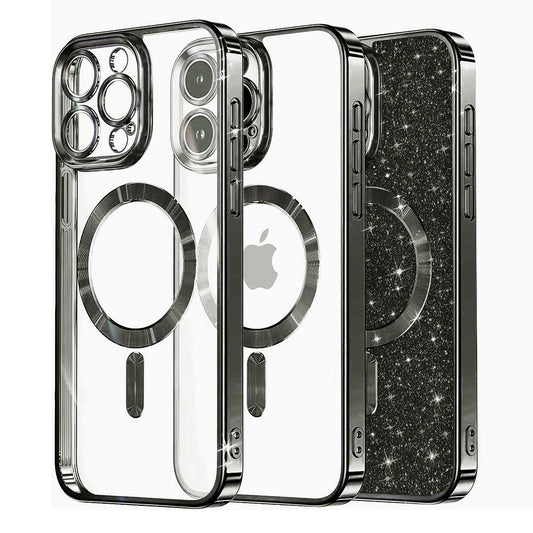MagSafe-hoesje voor Apple iPhone 12 Pro, Techsuit, Luxury Glitter, Zwart