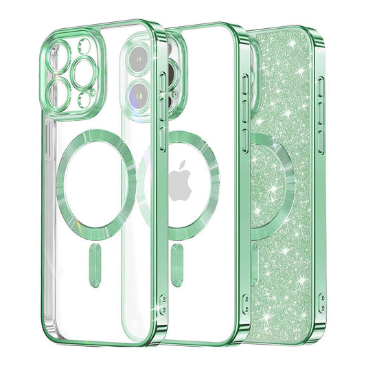MagSafe-hoes voor Apple iPhone 12 Pro, Techsuit, Luxury Glitter, Lichtgroen