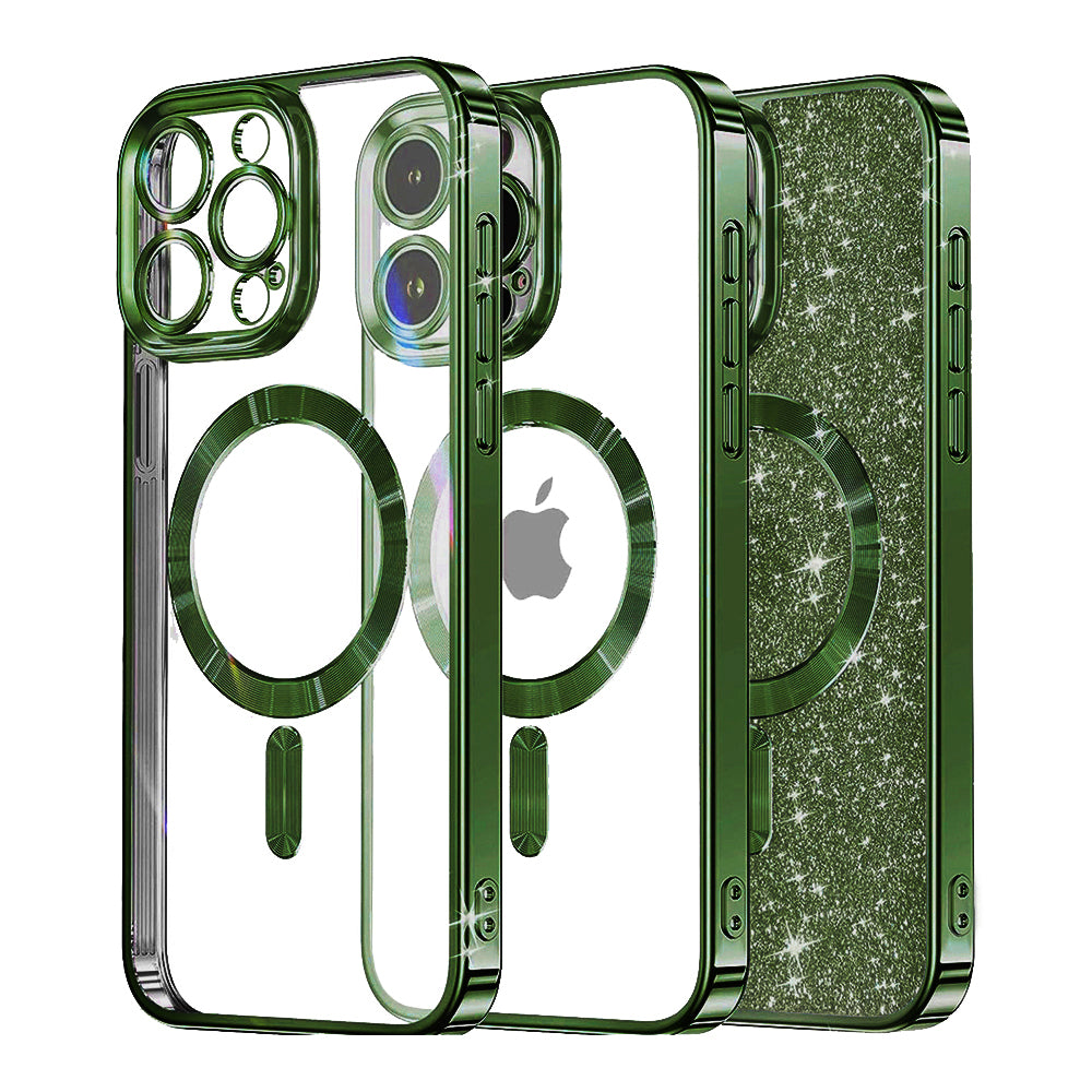 MagSafe-hoesje voor Apple iPhone 12 Pro, Techsuit, Luxury Glitter, Donkergroen
