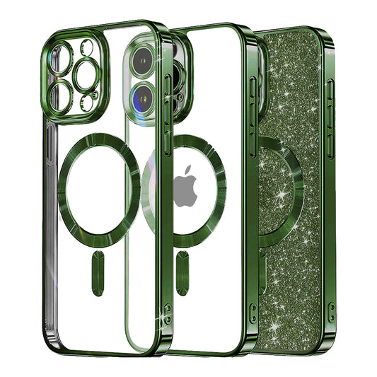 MagSafe-hoesje voor Apple iPhone 12 Pro, Techsuit, Luxury Glitter, Donkergroen