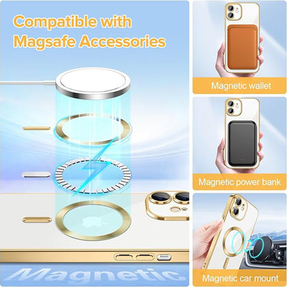 Coque MagSafe pour Apple iPhone 12, Techsuit, Luxury Crystal, Dorée