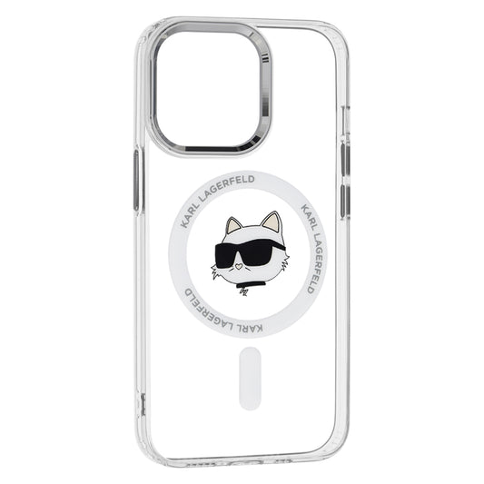 Coque MagSafe pour Apple iPhone 13 Pro Max, Karl Lagerfeld, IML Metal Choupette's Head, Blanche