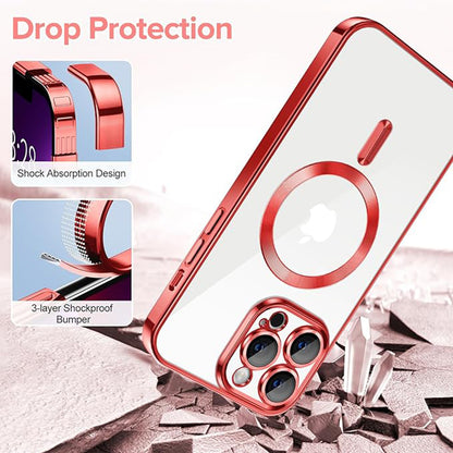 Coque MagSafe pour Apple iPhone 13 Pro Max, Techsuit, Luxury Crystal, Rouge