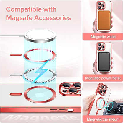 Coque MagSafe pour Apple iPhone 13 Pro Max, Techsuit, Luxury Crystal, Rouge