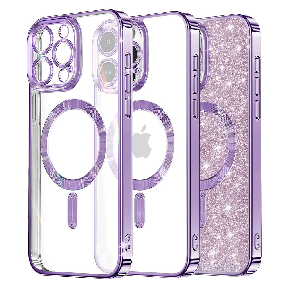 Coque MagSafe pour Apple iPhone 13 Pro Max, Techsuit, Luxury Glitter, Violet Clair
