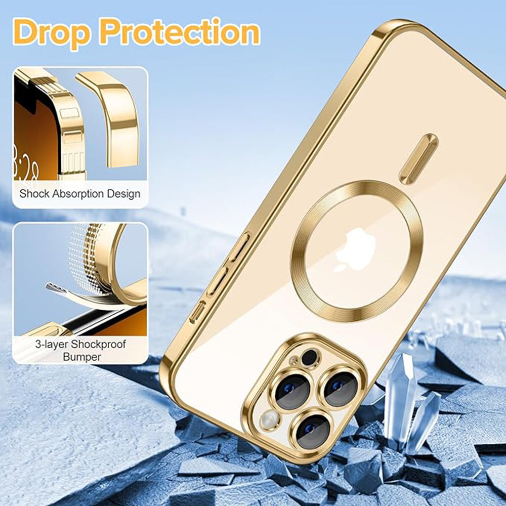Coque MagSafe pour Apple iPhone 13 Pro, Techsuit, Luxury Crystal, Dorée
