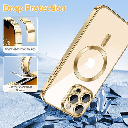 Coque MagSafe pour Apple iPhone 13 Pro, Techsuit, Luxury Crystal, Dorée
