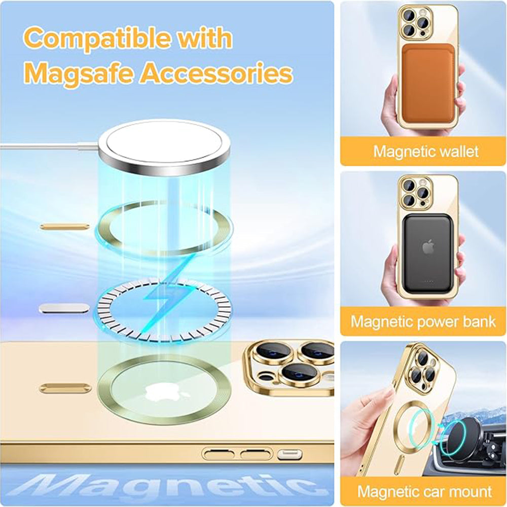 Coque MagSafe pour Apple iPhone 13 Pro, Techsuit, Luxury Crystal, Dorée