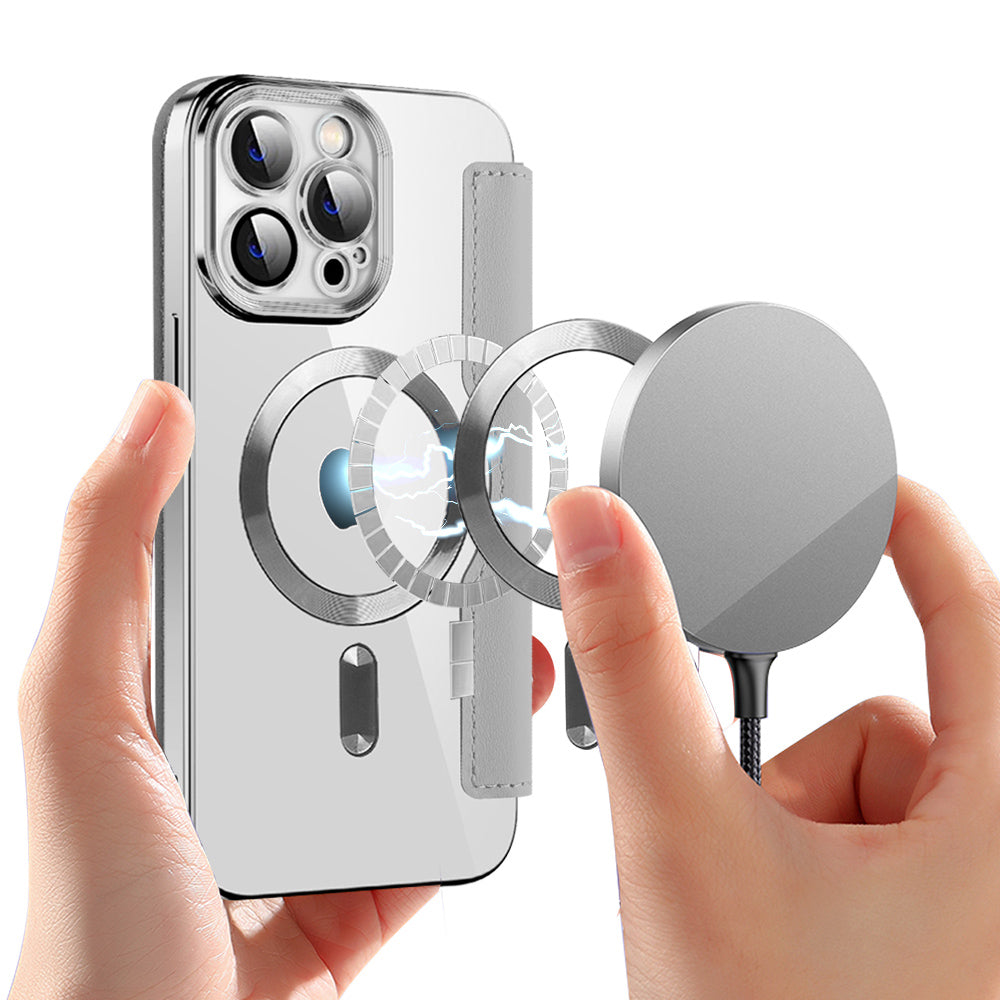 Coque MagSafe pour Apple iPhone 13 Pro, Techsuit, SmartMag Book, Gris